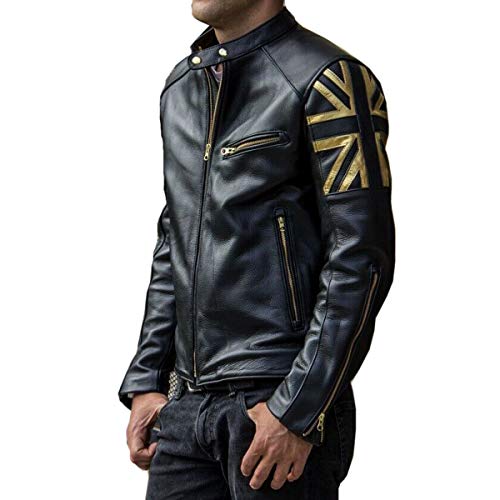 Men's Cafe Racer Union Jack British Flag Jacket - Vintage Biker Genuine Leather Jacket2