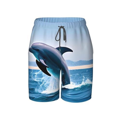 Jumping up Dolphins Youth Beach Pants, Soft and Breathable, with Drawstring Waist, Suitable for Sports and Leisure.