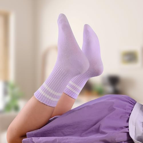 Girls Socks Kids Cotton Socks Pink Crew Athletic Socks with Hearts & Stripes 5 Pairs3