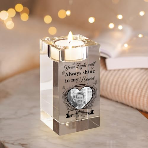 Bougeoir en cristal photo personnalisé, 3D gravé en cristal photo - Bougeoir commémoratif en cristal photo - Cadeau commémoratif - Cette bougie brûle en mémoire d'amour (Crystal Candle-05) Bougeoir en cristal photo personnalisé, 3D gravé en cristal photo - Bougeoir commémoratif en cristal photo - Cadeau commémoratif - Cette bougie brûle en mémoire d'amour (Crystal Candle-05)