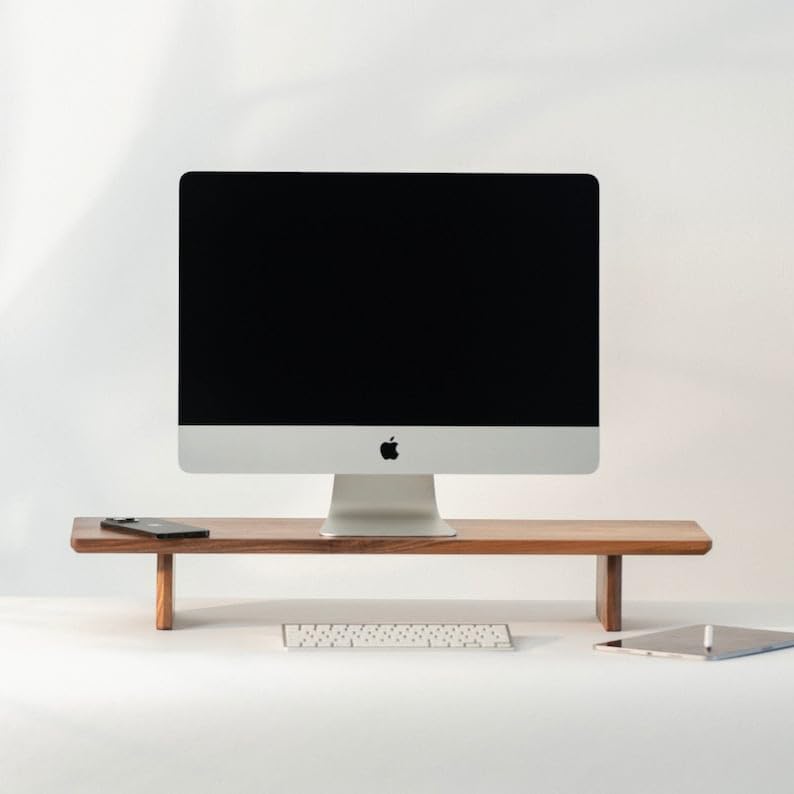wooden computer monitor stand, monitor riser desk shelf desktop stand tv riser with keyboard storage desk (66cm, rectangle)