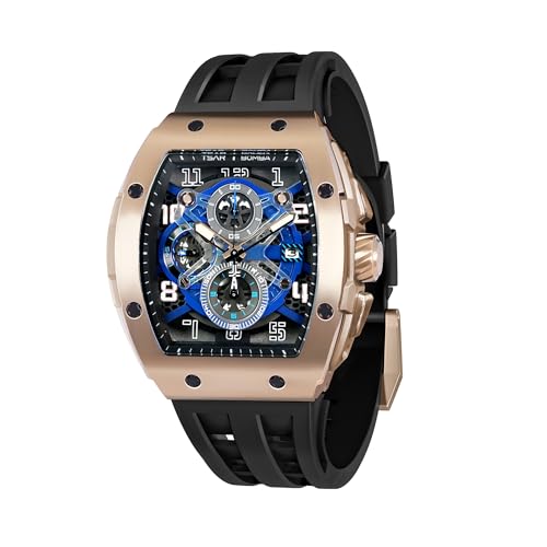 Image of TSAR BOMBA Men's Luxury Quartz Watch, Luminous Dial 5ATM Water Resistance Silicone Strap Men's Wristwatch Ideal Gift for Men