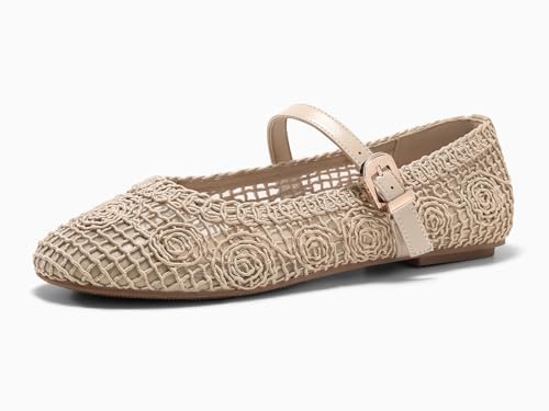 Image of Coutgo Womens Mary Jane Woven Flats Round Toe Ballet Flats Dressy Comfortable Slip On Shoes