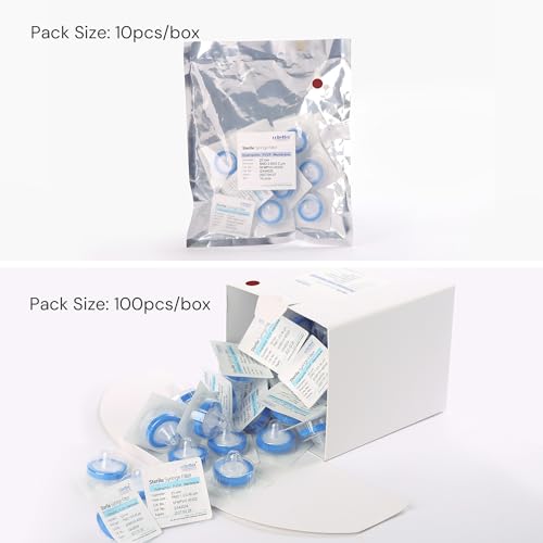 Image of PVDF Syringe Filter, Sterile, 0.45μm 25mm, Individually Packed, 10 Pack | Syringe Lab Filters, Double-layer Hydrophilic PVDF, Gamma Irradiated & Pyrogen-free, Female Luer Lock & Male Luer Slip