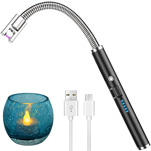 AUNEK Briquet Électrique, Allume Bougie USB Rechargeable avec 360º Flexible Cou Long et Indicateur de Batterie LED, Coupe-Vent sans Flamme Briquet à Arc électrique pour Cuisine, Camping, Gazinière