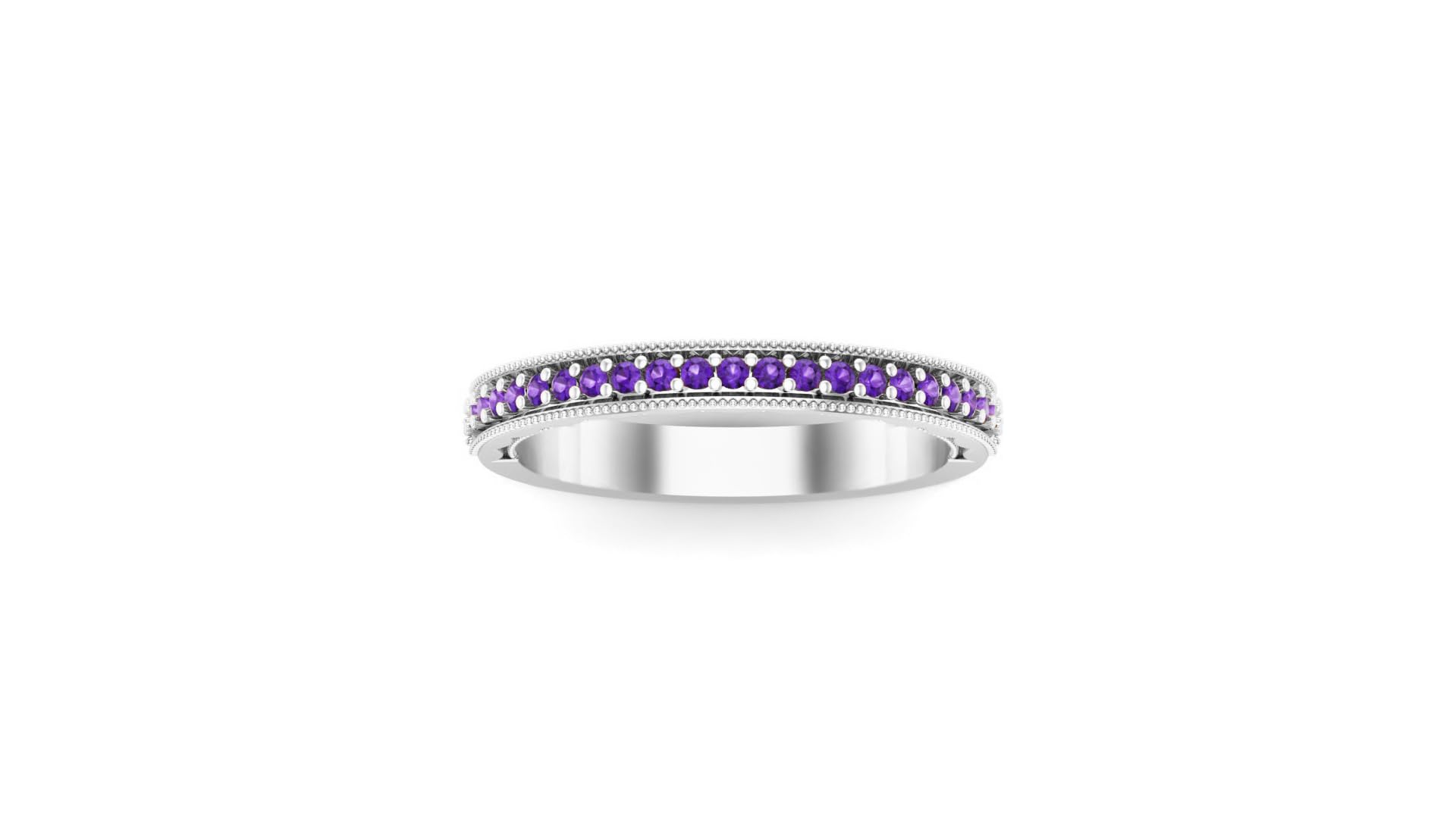 1.00 Ctw Round Cut Lab Created Amethyst Purple Anniversary Engagement Half Eternity Band Womens Ring 14K White Gold Plated