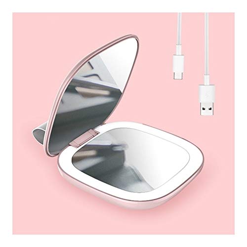 Preisvergleich Produktbild JIANG Kosmetikspiegel 2019 16PCS LED Neuerscheinung Wiederaufladbare Compact Handspiegel mit LED-Licht Mädchen-Frauen-Energien-Bank Portable bilden Rasierspiegel (Farbe : Rosa)