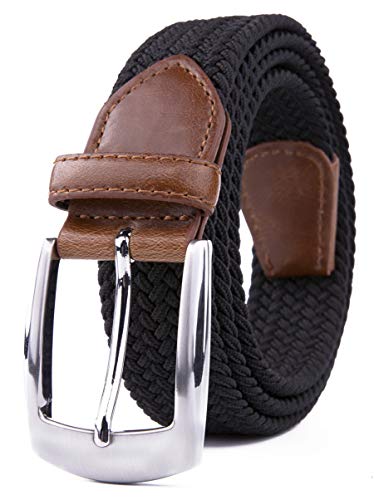 Elastic Braided Belt Enduring Stretch Woven Belts for Men (S, Black1197)
