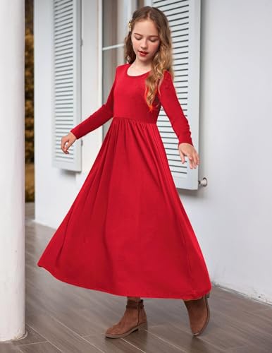 Image of Arshiner Girls Maxi Dress Long /Short Sleeve Casual Holiday Dress with Pockets for 5-13 Years