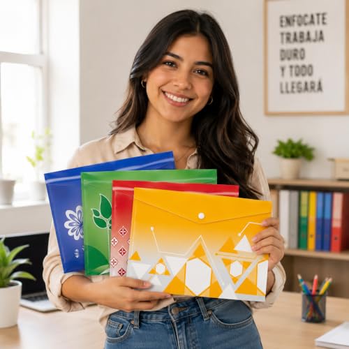Image of Appropriate FS Size Envelope Document Folder Storage Case, Clear Plastic File Organizer with Snap Button, Floral Desgin Holder for Certificates, Papers & Stationery (Pack of 20)