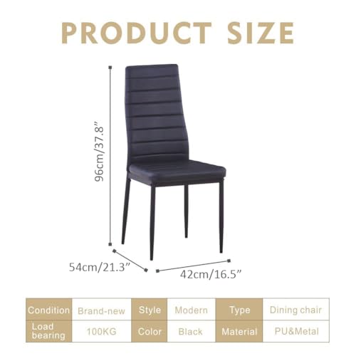 Image of 5 Piece Dining Table Table Set, Tempered Glass Dining Table Set for 4 Kitchen Table Set with 4 Upholstered High-Back Chairs for Kitchen Dining Room (Black Table with Black Chair)