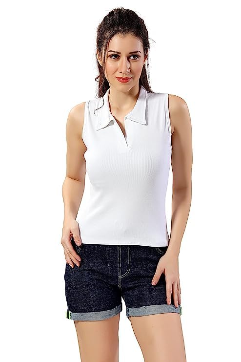 トップス sheller sleeve less ribbon slit knit RZLECORT Women's Sleeveless Rib Knitted Cotton Coller Top