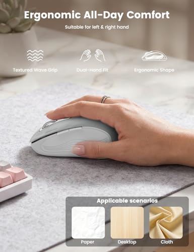 Image of WisFox 2.4G Wireless Mouse for Laptop, Ergonomic Computer Mouse with USB Receiver and Type-C Adapter, 3 Adjustable Levels DPI, 6 Button Cordless Wireless Mice (Silver)