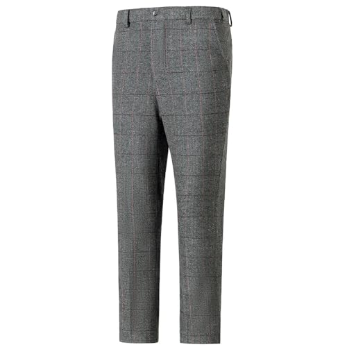 Men's Classic Fit Dress Pants Checked Tweed Herringbone Wool Suit Trousers2