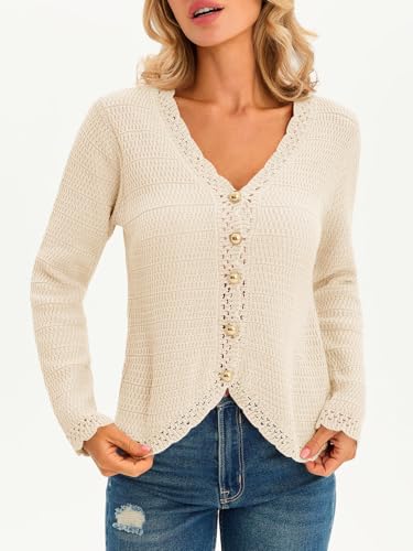Saodimallsu Womens V Neck Cardigan Sweaters Button Up Cropped Boho Knit Long Sleeve Loose Trendy Sweater Tops3