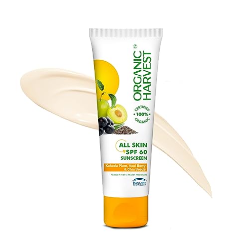 Image of All Skin Sunscreen SPF 60 PA+++ Organic| Certified Organic | Hybrid Sunscreen | Vitamin C | For Dry & Oily Skin | Broad Spectrum UVA-UVB & Blue Light Protection | Women & Men - 100g