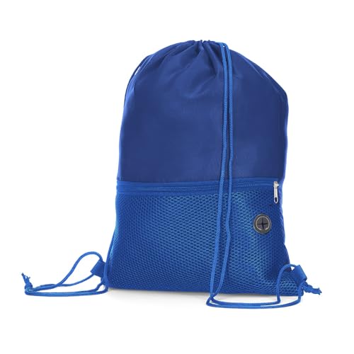 Mochila Saco Esportiva em Poliéster 210D, Multicolorida, com Bolso Frontal com Zíper, 43x32cm, 5 Cores (1, Azul)