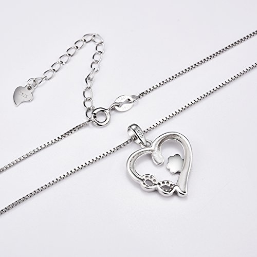 Halskette Silber 925 Damen Kette Silber Tier Pfotenabdruck Unendlichkeit Liebe Herz Anhänger Lange Halskette Silber zu Weihnachten Geschenk Valentinstag Jubiläum Jubiläen