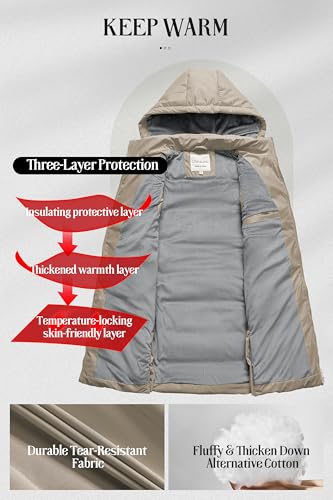 Chrisuno Women's Long Warm Puffer Vest Fleece Sleeveless Vests Waterproof Outerwear With Removable Hood4