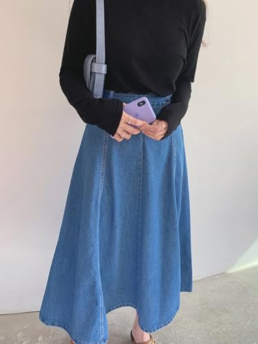 Womens Long Denim High Waist Floor Length Flared Skirt Blue Jean Skirts for Women Midi Skirt3