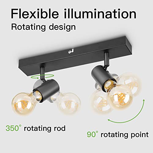 Kimjo Plafonnier 2 Spots Orientables, Vintage Luminaire Plafond Noir pour Salon Salle à Manger Couloir Cuisine, Spot de Plafond Moderne, Applique Murale Métal, Douille E27, Ampoules non Fournies - Image 4