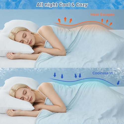 Image of EMME Cooling Throw Blanket, Summer Blanket for Hot Sleepers, Cold Throws for Couch Sofa Bed, Thin Lightweight Double-Sided, Keep Body Cool for Kids Adults Light Blue