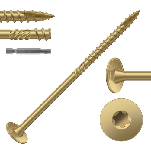 Image of #14 x 4 Inch Outdoor Structural Wood Deck Screws (23Pcs /1lb), Carbon Steel, Tan, Flat Head, Rust Resistant Epoxy Coated, T30 Star Bit
