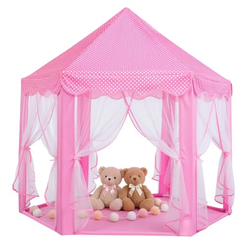 Sumbababy Spielzelte für Kinder Prinzessin Schloss Zelt für Mädchen Fee Sechseck Spielhaus Spielzeug für Kinder oder Kleinkinder Indoor-oder Outdoor-Spiele (Rosa)