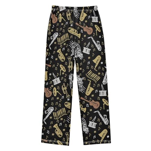 ZZXXB Guitar Music Print Boys Long Pants Soft Trousers Elastic Waist Kids Lounge Bottoms with Pockets S-XL - Main Image