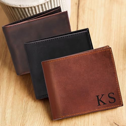 Personalized Leather Wallet for Men, Custom Monogram Gift Wallet for Mens, Birthday Present for Dad, Son, Grandfather, Boyfriend, Father's Day, Wedding Anniversary, Birthday, Graduation, Christmas2