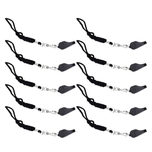 10 silbatos negros de plástico con cordón para árbitros y entrenadores miniatura 1