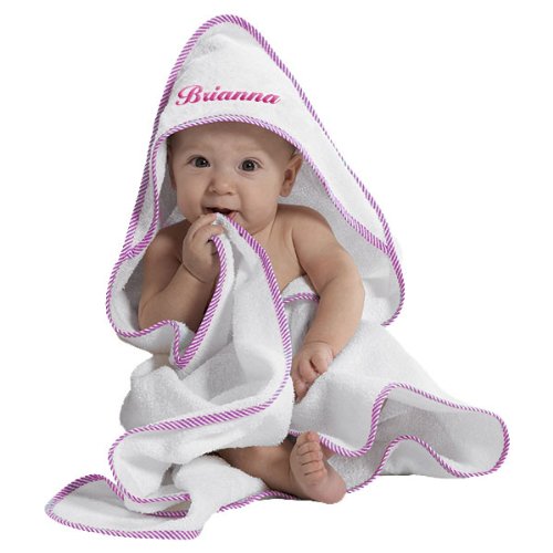 Custom Personalized Embroidered Cotton Soft White Girl Bath Baby Hooded Towel