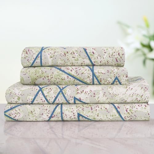 Image of Cloth Fusion Glace Cotton Elastic Fitted Bedsheet King Size with 2 Pillow Covers (78X72 inches, Scribble Lines)