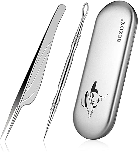 BEZOX-Blackhead-Remover-Tools-ALL-Stainless-Steel--Set-of-Blackhead-Tweezers-and-Ance-Needle-with-Comedone-Extractor-High-Temperature-Disinfection-Never-Rust--Easy-Remove-Pimples-Blackheads-Zit