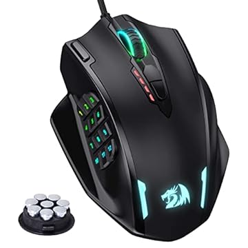 Redragon Mouse M908 Impact RGB LED MMO com botões laterais Mouse para jogos com fio óptico com 12.400DPI, alta precisão, 20 botões programáveis para mouse