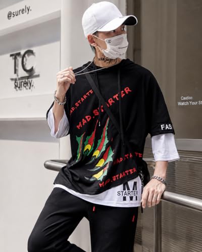 Image of London Hills Printed Cotton Oversized Hoodies For Men | Half Sleeve Oversized T-shirt