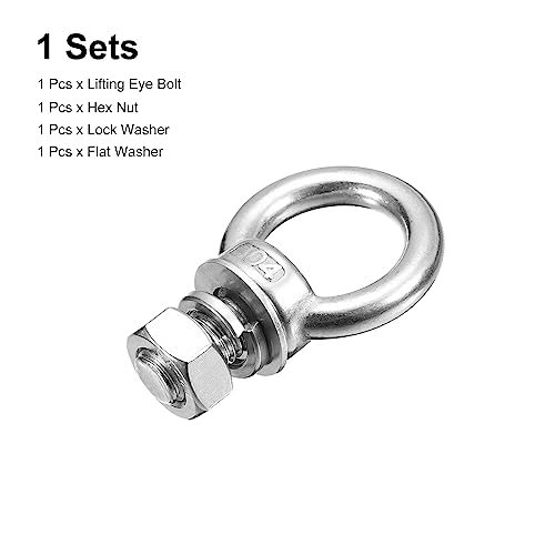 Image of uxcell Lifting Eye Bolt, 1 Set M14x25mm Eye Bolt with Nut Washer 304 Stainless Steel Shoulder Lifting Ring Eye Bolt for Hanging Item