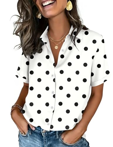 Zeagoo Shirts for Women Button Down Short Sleeve Tops Summer Casual Polka Dot Blouses Office Work Clothes 2026