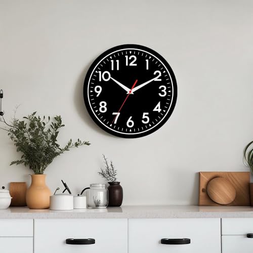 DAXSMY Wall Clock Black Battery Operated 10 Inch Simpel Silent Non Ticking Analog Decorative for Kitchen Bathroom Bedroom Office Living Room School Classroom(Black) - Thumbnail 5