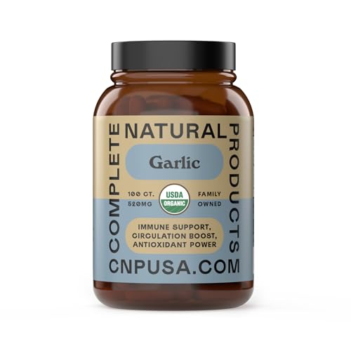CNP Organic Garlic Capsules 520mg - Whole Garlic Extract Supplement Daily Cardiovascular Support Plant Based Vegetarian Non GMO Clean Label No Fillers 100 Count Made in The USA Natural Solutions