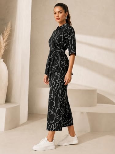 Image of Leriya Fashion Co Ord Set for Women Stylish | Western Dress for Women Casual Poly Cotton Cord Set | Printed Shirt Pant Set with Wide Leg Pants | Smart Casual Office & Travel Outfit