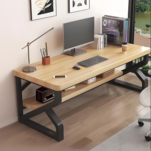 BDYSWD パソコンデスク ゲーミングデスク 机 pcデスク パソコンデスク木製 25mm厚のカウンタートップ 天然無垢材 厚めの炭素鋼製テーブル脚 安定した耐荷重 ダブルホールデザイン 防水性と防汚性 組み立てが簡単 ダブルゲームテーブル 勉強 仕事