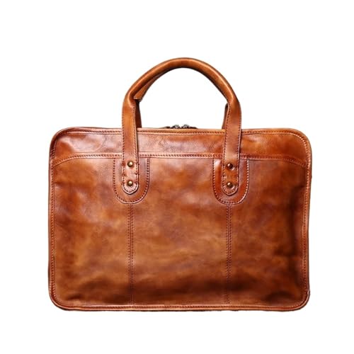 JSEIAJB Retro Men's Briefcase Cowhide Handbag Travel Bag Handmade Leather Laptop Business Bag Shoulder Crossbody Bag