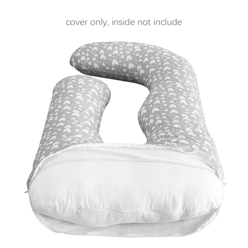 Pregnancy Pillow Cover U-Shaped (ONLY Pillowcase), Super Soft Replacement Cover for Maternity Pillow, Full Body Asymmetric Pregnancy Pillow Case, Universal Fit, Grey Hearts Print