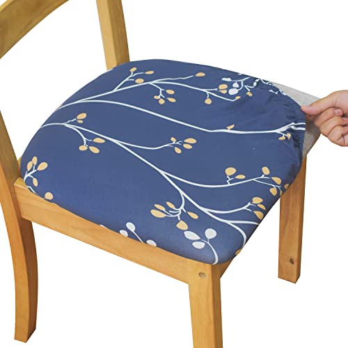 Eeaivnm Seat Covers For Dining Room Chairs, Stretch Printed Chair Covers With Ties, Square Removable Washable Chair Protector Seat Cushion Slipcovers For Kitchen, Office(Set Of 4, Blue Flower) #TOP7
