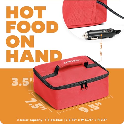 HOTLOGIC Mini Heated Lunch Box- Portable Electric Food Warmer for Men and Women - Great for Work, Office, and Construction - Cook, Reheat, and Eat on the Go - 12V - Red