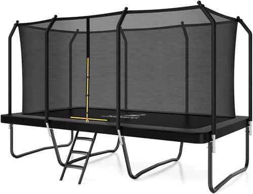 JELENS Rectangle Trampoline 8X14FT, Outdoor Square Gymnastics Trampolines with Safety Enclosure Net and Ladder, Recreational Trampoline for Kids (Black)