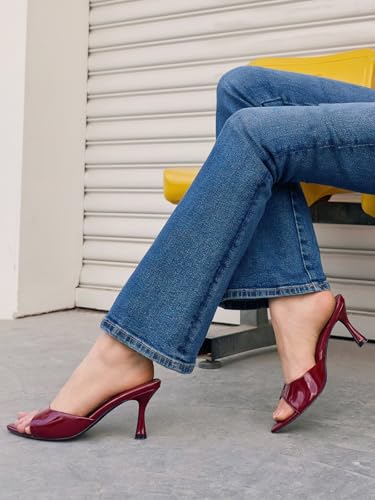 Image of Coutgo Womens Heeled Mules Pointed Peep Toe High Heels Slip On Backless Mule Sandals Dress Shoes
