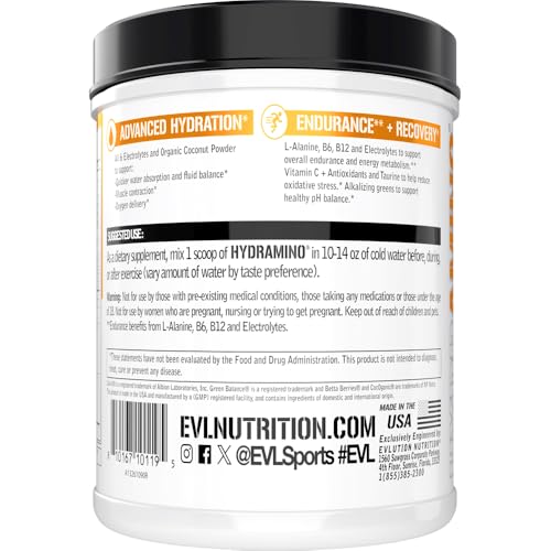 Image of EVL Hydramino - Complete Hydration Powder - Orange Mango | All 6 Electrolytes, Vitamin C & B, Fluid Boosting Aminos, Coconut Water, Endurance, Recovery, Antioxidants - 65 Servings