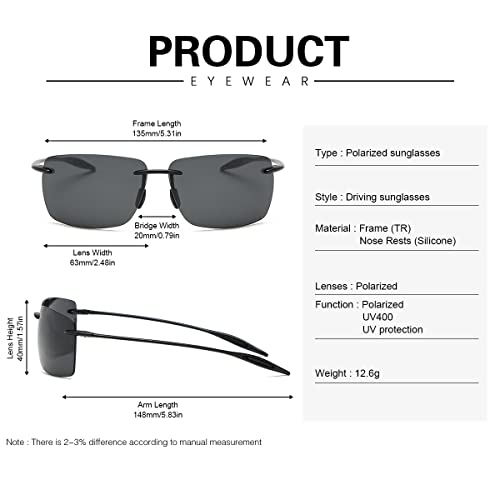 YIMI Mens Sunglasses Polarized Frameless z87 Safety Sun Glasses For Women UV400 Lightweight Anti-Glare Mirror Sunglasses2